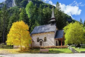Alto Adige Prints: Braies lake in autumn. Europe, Italy