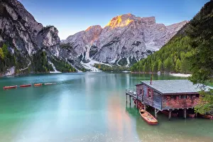Alto Adige Prints: Braies lake in autumn at sunrise