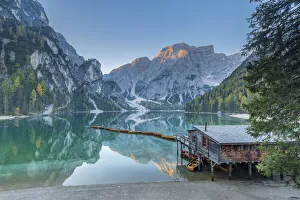 Braies Lake in Braies Valley, Bolzano Province, Trentino Alto Adige Region, Italy