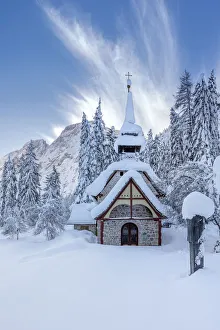 Braies / Prags, Dolomites, South Tyrol, Italy. The chapel at Lake Braies