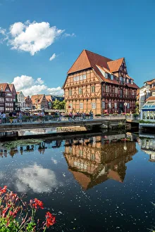 Mill Prints: Brausebruecke and Luner mill on the Ilmenau, Luneburg, Lower Saxony, Germany