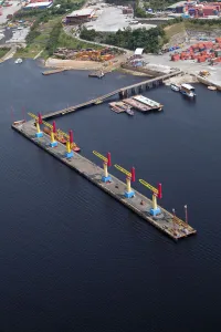 Cargo Prints: Brazil, Amazonas, cranes on the container ship dock on the Rio Negro in Manaus in