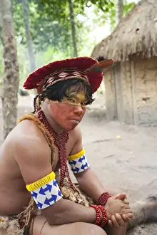 Indigenous Prints: Brazil, Bahia, Porto Seguro, Pataxo indigenous Brazilian in the Jaqueira Pataxo