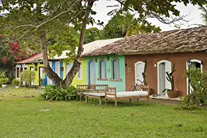 Brazil, Bahia, Trancoso, colourful cottages on the Praca Sao Joao