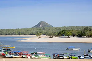 Lagoa Prints: Brazil, Brazilian Amazon, Para, Tapajos river, Alter do Chao, boats moored on Love Island