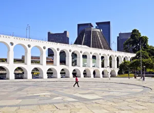 Brazil, City of Rio de Janeiro, Lapa, View of The Carioca Aqueduct known as Arcos