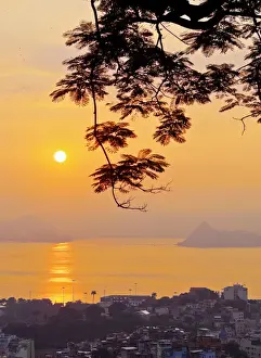 View Point Prints: Brazil, City of Rio de Janeiro, Sunrise view over Gloria towards Niteroi from Mirante