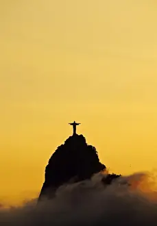Jesus Christ Prints: Brazil, City of Rio de Janeiro, Sunset view of the Christ the Redeemer and Corcovado