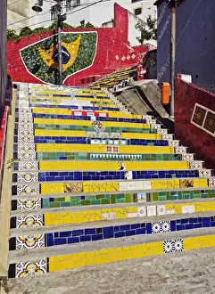Brazil, City of Rio de Janeiro, View of the Selaron Steps connecting Lapa and Santa