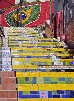 Brazil, City of Rio de Janeiro, View of the Selaron Steps connecting Lapa and Santa