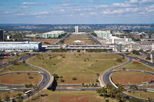 Images Dated 17th August 2010: Brazil, Distrito Federal-Brasilia, Brasilia, View of Eixo Monumental from the TV Tower