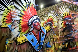 School Prints: Brazil, Rio de Janeiro, Carnival 2018, samba school parading in the Sambadrome stadium