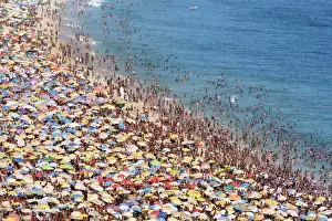 Crowded Prints: Brazil, Rio de Janeiro, crowds on Ipanema beach during carnival time