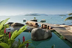 Parati Prints: Brazil, Rio de Janeiro, Parati, a boat jetty on an island in Parati Bay