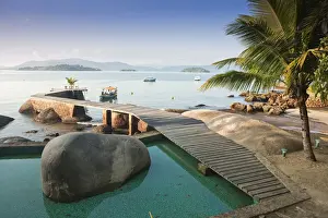 Brazil, Rio de Janeiro, Parati, a boat jetty on an island in Parati Bay