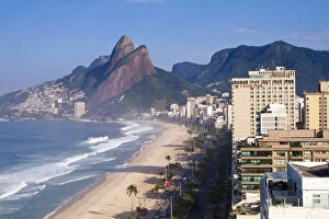 Images Dated 29th July 2010: Brazil, Rio De Janeiro, View of Ipenema beach looking towards Leblon and Two Brothers