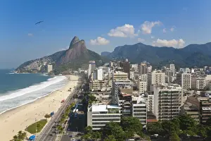Brazil, Rio De Janeiro, View of Leblon Beach and Two Brothers mountain - Dois Irmaos