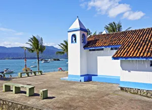 Brazil, State of Sao Paulo, Ilhabela Island, View of the church in Praia Grande