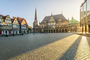 Bremen, Bremen State, Germany. Town Hall and Marktplatz at sunrise