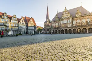 Marktplatz Prints: Bremen, Bremen State, Germany. Town Hall and Marktplatz at sunrise
