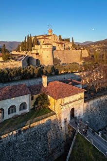 Brescia District Prints: Brescia Castle at sunset in winter. Brescia district, Lombardy district, Italy