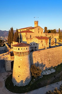 Brescia District Prints: Brescia Castle at sunset in winter. Brescia district, Lombardy district, Italy