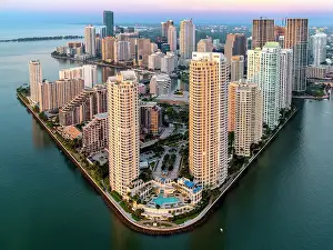Brickell Prints: Brickell Key, Downtown Miami and Four Seasons Hotel sunrise Miami, Florida, USA