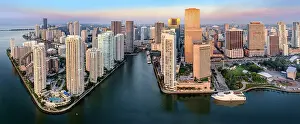 Brickell Prints: Brickell Key, Downtown Miami and Four Seasons Hotel sunrise Miami, Florida, USA