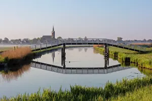 North Holland Prints: A bridge crosses a canal near Schermerhorn, North Holland, Netherlands