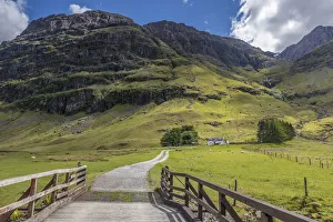 Farmhouse Prints: Bridge to Lonely Yard in Glencoe, Highlands, Scotland, Great Britain