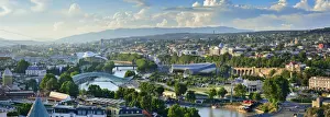 Rike Park Prints: Bridge of Peace and the Mtkvari river. The Public Service Building and on the right