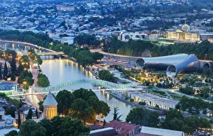 Bridge of Peace and the Mtkvari river. On the right, the Rike Park Music Theatre