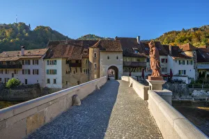 Bridge over river Doubs at St. Ursanne, Jura, Switzerland