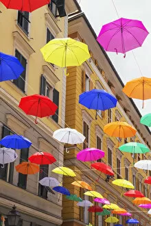 Images Dated 30th April 2018: Brightly coloured floating umbrellas, Genoa, Liguria, Italy