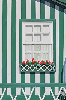 Design Prints: Brightly painted beach home facade, Costa Nova do Prado, Aveiro, Portugal