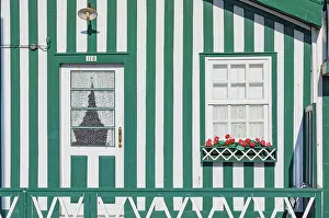 Striped Prints: Brightly painted beach home facade, Costa Nova do Prado, Aveiro, Portugal