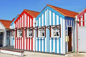 Striped Prints: Brightly painted beach homes, Costa Nova do Prado, Aveiro, Portugal