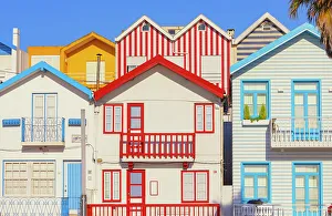 Striped Prints: Brightly painted beach homes, Costa Nova do Prado, Aveiro, Portugal