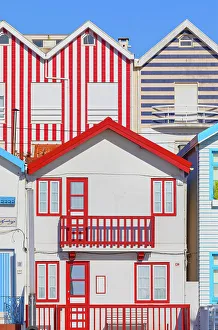 Striped Prints: Brightly painted beach homes, Costa Nova do Prado, Aveiro, Portugal