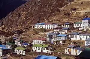 Everest Region Gallery: Brightly painted roofs of the tightly packed houses in Namche Bazaar