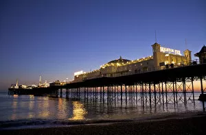 National Landmark Gallery: Brighton Pier Illuminated at Night, Brighton, East Sussex, UK