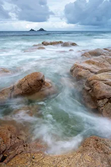 Images Dated 5th July 2022: The Brisons islands from the rocky shores of Nanven, near St Just in Cornwall, England