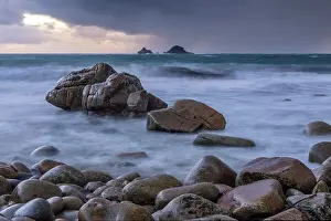 Porth Nanven Prints: The Brisons islands from the rocky shores of Porth Nanven in the Cot Valley