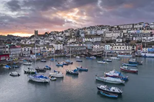Brixham harbour at sunset, Devon, England. Winter (March) 2016