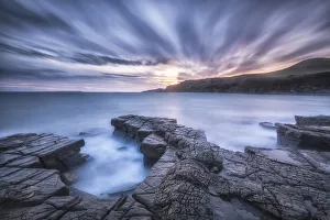 Broad Bench at sunset, Kimmeridge Bay, Jurassic Coast, Dorset, England