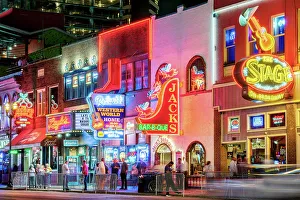 Legends Prints: Broadway Street with Bars and Stores, Neonsigns, Nashville, Tennessee, USA