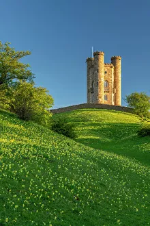 Broadway Tower, a folly above the town of Broadway in the Cotswolds, Worcestershire, England. Spring (May) 2021