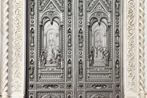 Images Dated 18th July 2018: Bronze front door of tf Saint Mary of the Flower Cathedral, Florence, Tuscany, Italy