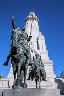 Don Quixote Prints: Bronze sculptures of Don Quixote and Sancho Panza, Plaza de Espana, Madrid, Spain