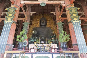 Nara Prints: Bronze statue of Buddha, Todai-ji Buddhist Temple, Nara, Japan